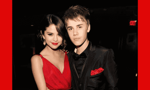 Justin Bieber and Selena Gomez posing together during their relationship