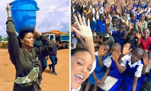 Rihanna attending an event connected to the Clara Lionel Foundation