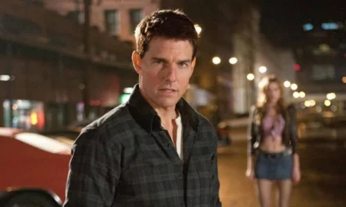 Tom Cruise as Jack Reacher in a dark jacket from the action movie franchise