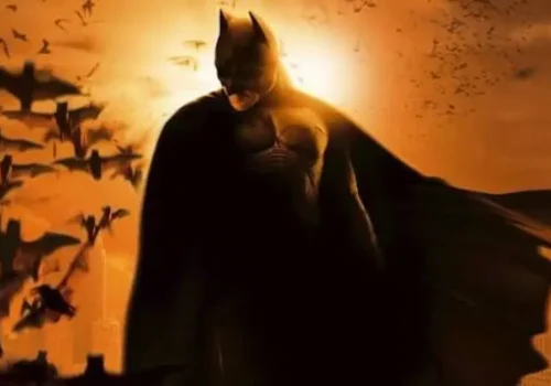 Batman in his dark superhero suit in a scene from The Dark Knight