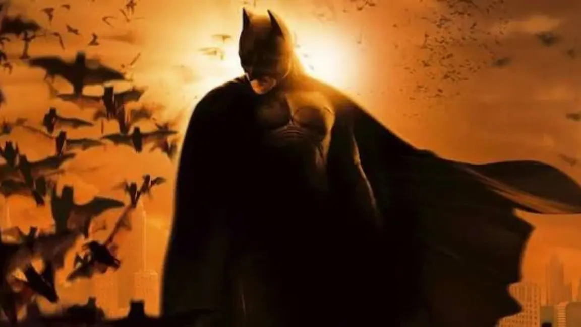 Batman in his dark superhero suit in a scene from The Dark Knight